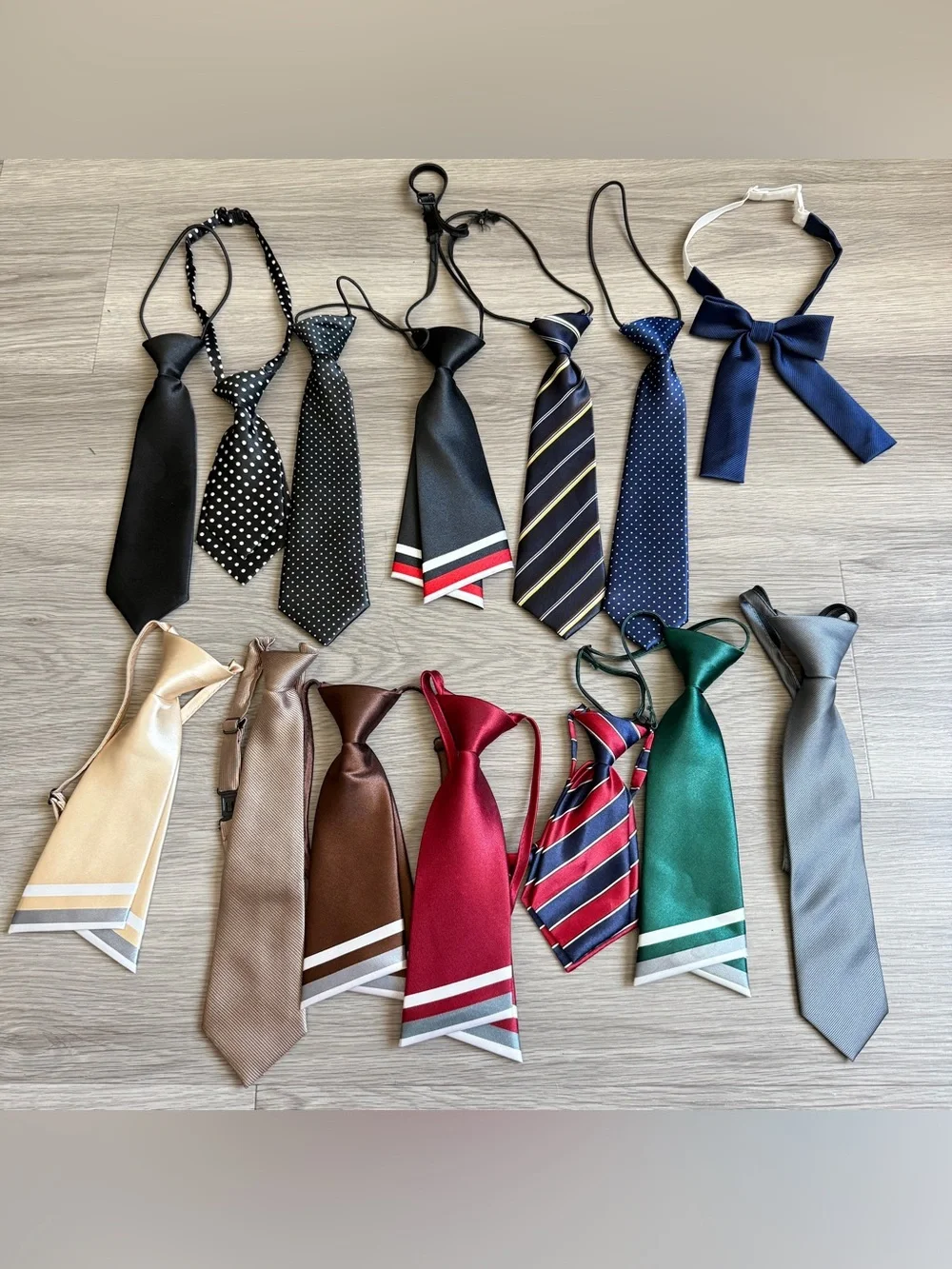 Boys Pre-Tied Clip-On Ties Lot of 15 — Solids, Stripes & Dots